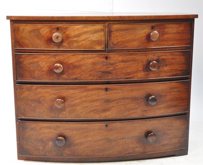 Lot 1035 - 19TH CENTURY MAHOGANY BOW FRONTED CHEST OF DRAWERS