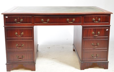 Lot 1020 - VICTORIAN REVIVAL SERPENTINE FRONT TWIN PEDESTAL OFFICE DESK