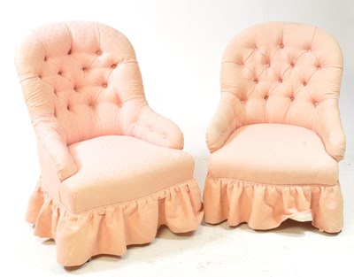 Lot 1028 - PAIR OF 19TH CENTURY PINK UPHOLSTERED NURSING CHAIRS