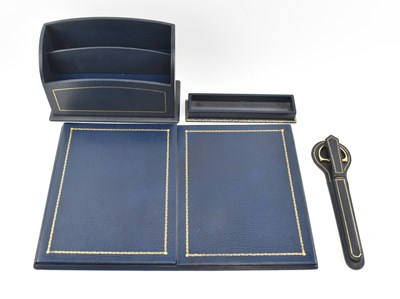Lot 113 - JARROLDS KNIGHTSBRIDGE - MOROCCO LEATHER DESK SET IN NAVY