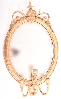 Lot 414 - 19TH CENTURY OVAL GILT WOOD & GESSO GIRANDOLE MIRROR