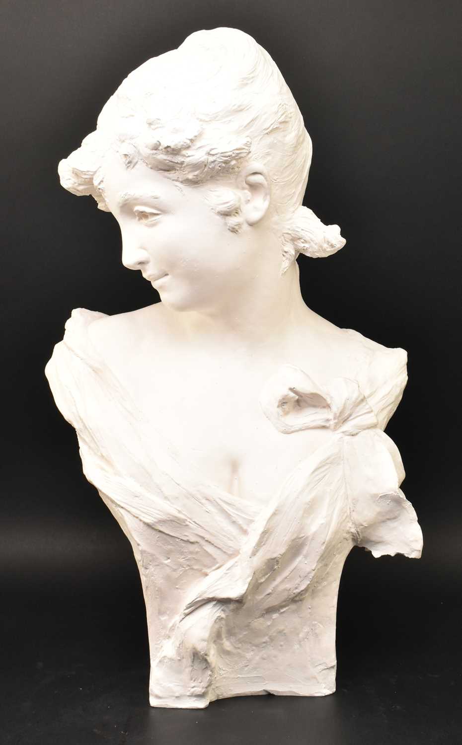 Lot 61 - AFTER ALFRED J. FORETAY - 20TH CENTURY PLASTER FIGURE OF LADY BUST