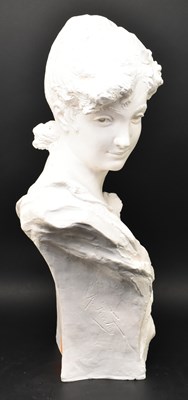 Lot 61 - AFTER ALFRED J. FORETAY - 20TH CENTURY PLASTER FIGURE OF LADY BUST