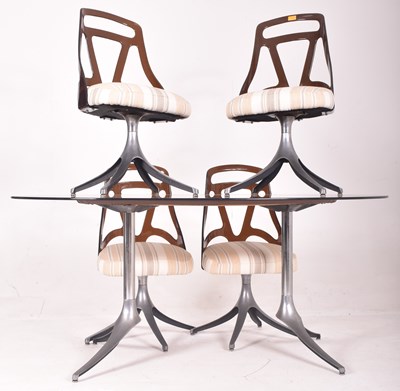 Lot 299 - CHROMCRAFT GRAFTON USA - MID CENTURY 1970S GLASS & CHROME METAL ATOMIC DINING TABLE & CHAIRS