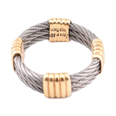 Lot 116 - FRED PARIS FORCE 10 18CT GOLD STAINLESS STEEL BAND RING