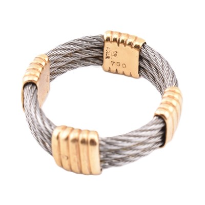 Lot 116 - FRED PARIS FORCE 10 18CT GOLD STAINLESS STEEL BAND RING