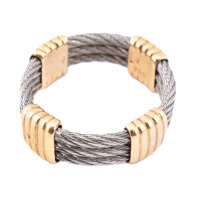 Lot 116 - FRED PARIS FORCE 10 18CT GOLD STAINLESS STEEL BAND RING