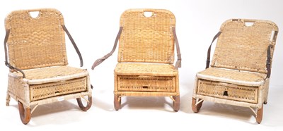 Lot 1007 - THREE VINTAGE 20TH CENTURY WICKER FOLDING PICNIC CHAIRS