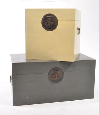 Lot 994 - TWO CHINESE 20TH CENTURY GREY & CREAM STORAGE BOX / TRUNKS