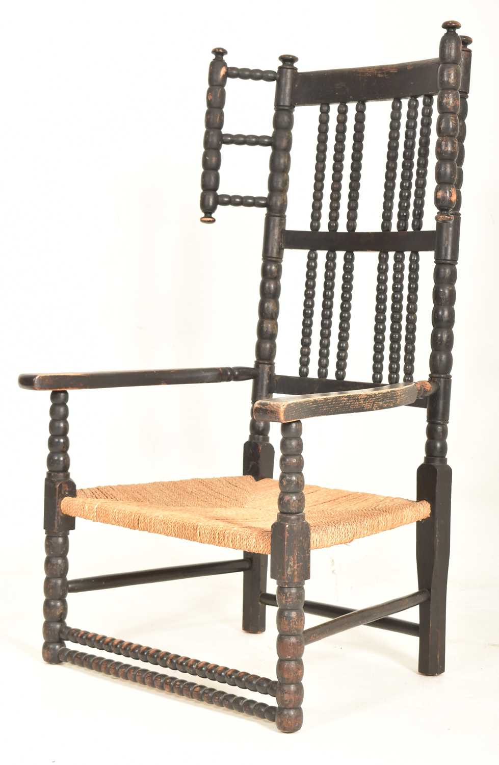 Lot 406 - ARTS & CRAFTS CIRCA 1900 EBONISED WOOD BOBBIN TURNED CHAIR