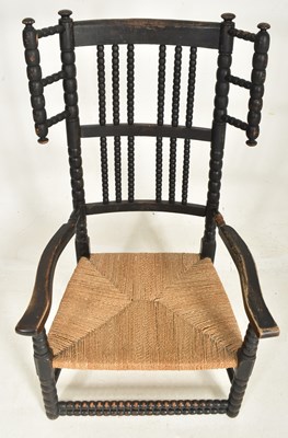 Lot 406 - ARTS & CRAFTS CIRCA 1900 EBONISED WOOD BOBBIN TURNED CHAIR