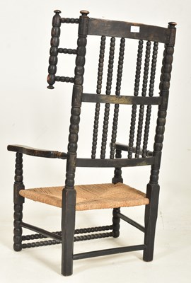 Lot 406 - ARTS & CRAFTS CIRCA 1900 EBONISED WOOD BOBBIN TURNED CHAIR