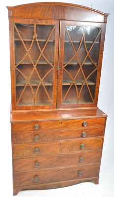 Lot 980 - GEORGE III LARGE FLAME MAHOGANY SECRETAIRE BOOKCASE BUREAU