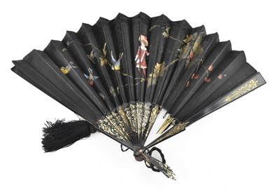 Lot 136 - COLLECTION OF VINTAGE CHINOISERIE BLACK LACQUER WARE INCL. TRAYS & FANS