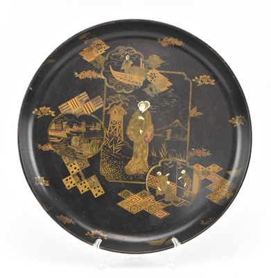 Lot 136 - COLLECTION OF VINTAGE CHINOISERIE BLACK LACQUER WARE INCL. TRAYS & FANS