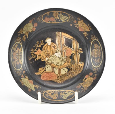Lot 136 - COLLECTION OF VINTAGE CHINOISERIE BLACK LACQUER WARE INCL. TRAYS & FANS