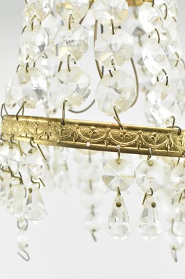 Lot 154 - PAIR OF EARLY 20TH CENTURY GILT METAL EMPIRE STYLE MINIATURE PENDANT CHANDELIERS