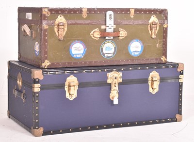 Lot 576 - TWO VINTAGE 20TH CENTURY & LATER CANVAS & LEATHERETTE TRAVEL TRUNKS SUITCASES