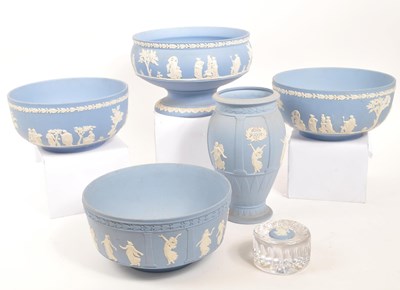 Lot 29 - WEDGWOOD - COLLECTION OF JASPERWARE BLUE & WHITE ITEMS