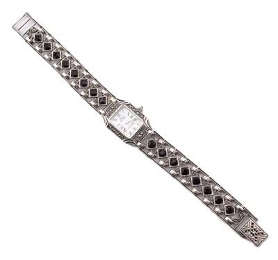 Lot 293 - SILVER ONYX & MARCASITE WRISTWATCH