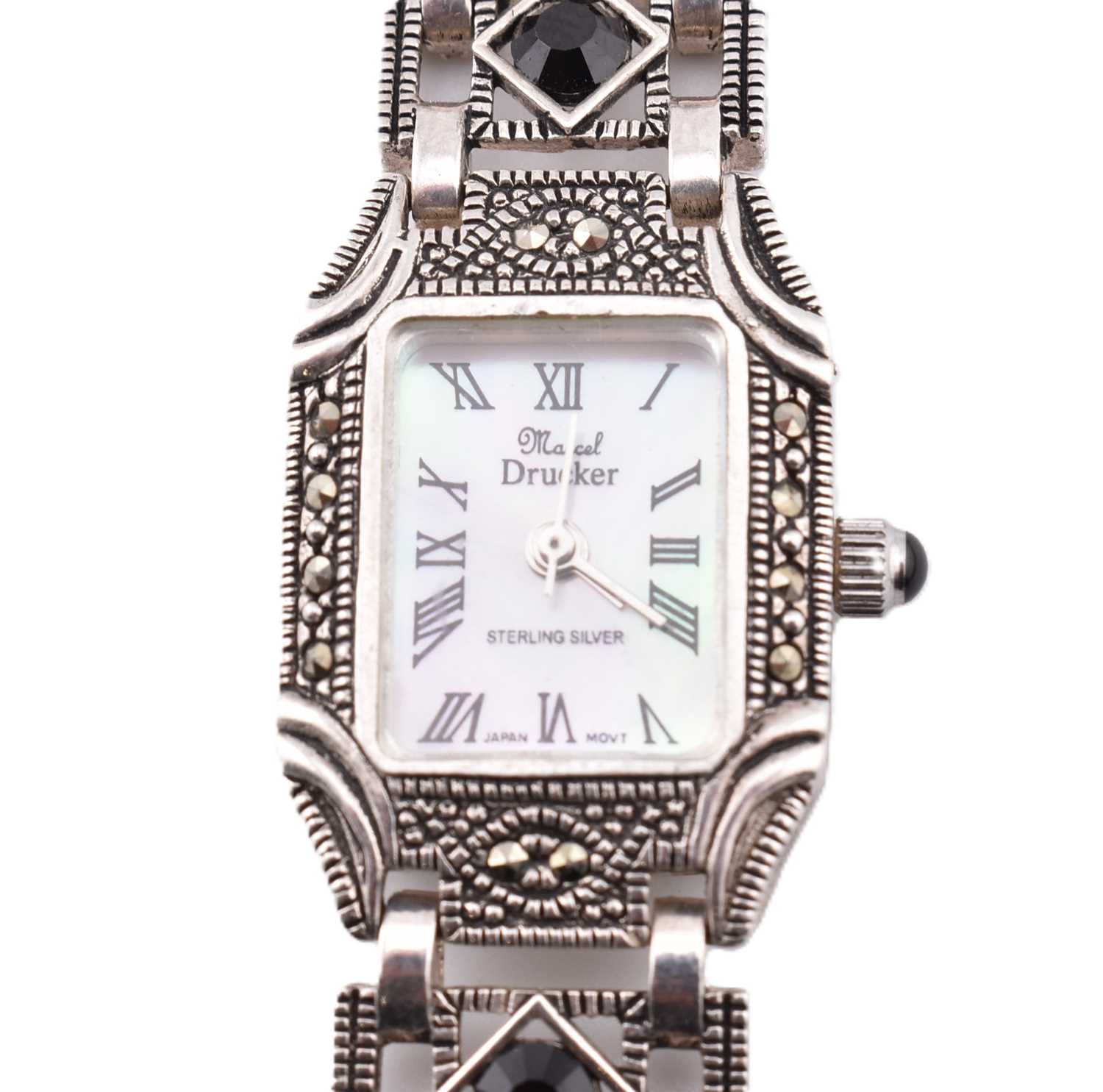 Lot 293 - SILVER ONYX & MARCASITE WRISTWATCH