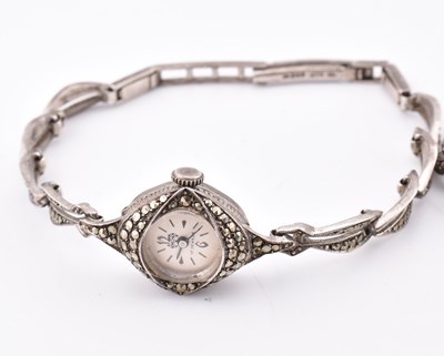 Lot 297 - FIVE SILVER MARCASITE WATCHES