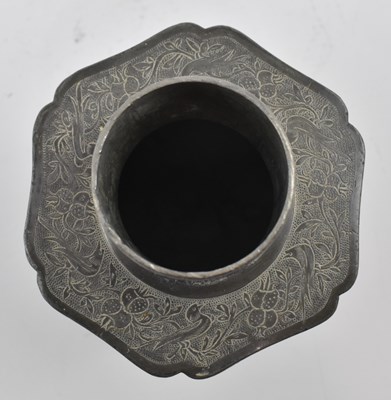 Lot 170 - QING DYNASTY PEWTER TEA CADDY 清 人物花鸟锡罐