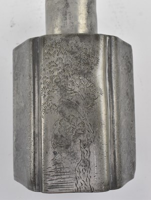 Lot 170 - QING DYNASTY PEWTER TEA CADDY 清 人物花鸟锡罐