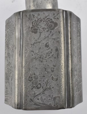Lot 170 - QING DYNASTY PEWTER TEA CADDY 清 人物花鸟锡罐