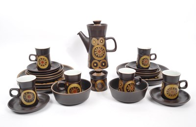 Lot 141 - DENBY - MID CENTURY RETRO ARABESQUE PATTERN COFFEE SERVICE