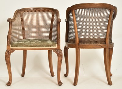 Lot 328 - PAIR OF QUEEN ANNE REVIVAL 1930S WALNUT & CANE LIBRARY CHAIRS
