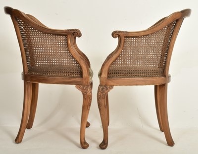 Lot 328 - PAIR OF QUEEN ANNE REVIVAL 1930S WALNUT & CANE LIBRARY CHAIRS