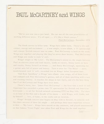 Lot 19 - WINGS - PAUL MCCARTNEY - COLLECTION OF EARLY EPHEMERA