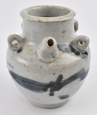 Lot 43 - MING DYNASTY BLUE AND WHITE WINE STONEWARE EWER 明 青花四系执壶