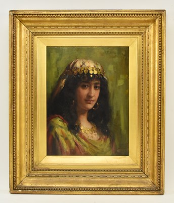 Lot 496 - ROBERT EDWARD MORRISON (1851-1924) - LA FAVORITA - OIL ON BOARD PORTRAIT