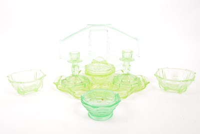 Lot 37 - ART DECO GREEN GLASS ART DECO VANITY SETS