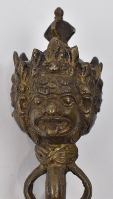 Lot 124 - 19TH CENTURY BRONZE PHURBA THREE DEITY HEADS 十九世纪普巴金剛杵