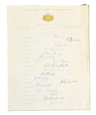 Lot 48 - CRICKET - 1956 AUSTRALIAN TEAM SIGNED TEAM SHEET