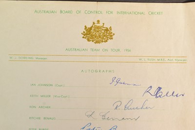 Lot 48 - CRICKET - 1956 AUSTRALIAN TEAM SIGNED TEAM SHEET
