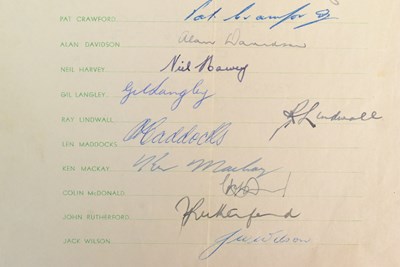 Lot 48 - CRICKET - 1956 AUSTRALIAN TEAM SIGNED TEAM SHEET