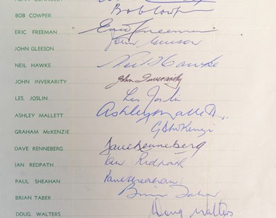 Lot 128 - CRICKET - AUSTRALIA 1968 - AUTOGRAPHED TEAM SHEET