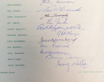 Lot 128 - CRICKET - AUSTRALIA 1968 - AUTOGRAPHED TEAM SHEET