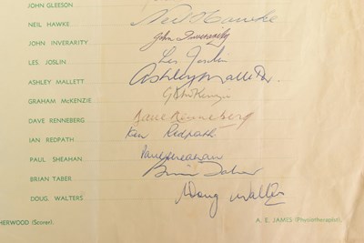 Lot 128 - CRICKET - AUSTRALIA 1968 - AUTOGRAPHED TEAM SHEET