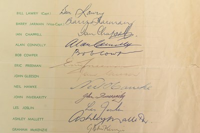 Lot 128 - CRICKET - AUSTRALIA 1968 - AUTOGRAPHED TEAM SHEET