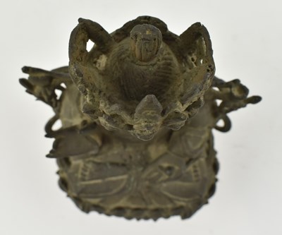 Lot 108 - MING SINO-TIBETAN BRONZE FIGURINE OF SEATED GUANYIN 明或以后 西藏铜观音坐像