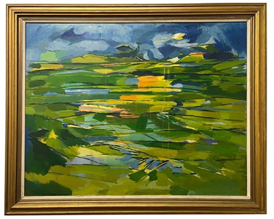 Lot 53 - PHILIP SUTTON (B. 1928) - 1955 OIL ON CANVAS LANDSCAPE PAINTING
