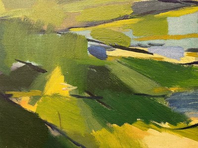 Lot 53 - PHILIP SUTTON (B. 1928) - 1955 OIL ON CANVAS LANDSCAPE PAINTING