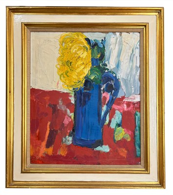 Lot 475 - PHILIP SUTTON (B. 1928) - YELLOW CHRYSANTHEMUM, 1956 - OIL ON CANVAS
