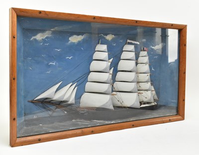 Lot 535 - VICTORIAN 19TH CENTURY CASED SAILOR-MADE HALF MODEL SHIP DIORAMA