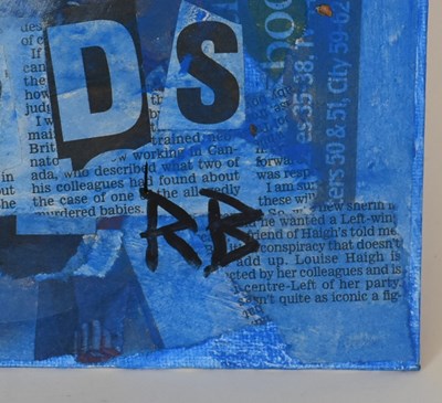 Lot 21 - RICHARD BAZLEY (B.1962) - 'ALFRED HITCHCOCK' - MIXED MEDIA PAINTING